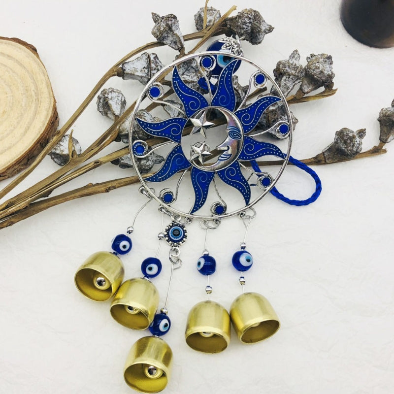 5 Bells Hanging Evil Eye Glass Wind Chime by HitMyNeed