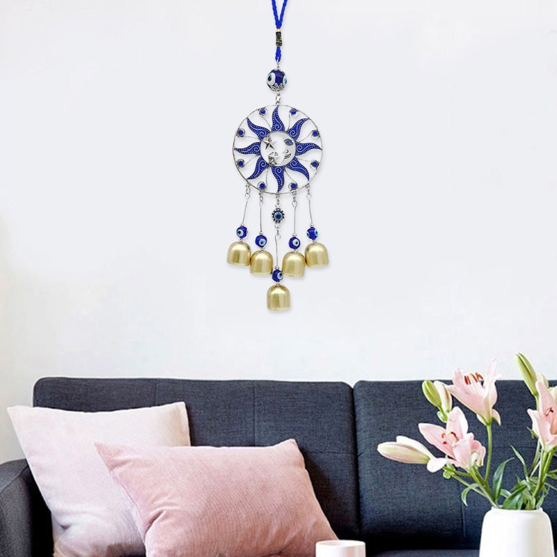 5 Bells Hanging Evil Eye Glass Wind Chime by HitMyNeed