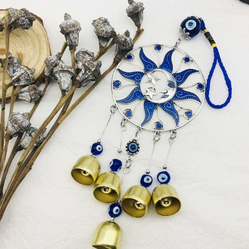 5 Bells Hanging Evil Eye Glass Wind Chime by HitMyNeed