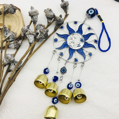 5 Bells Hanging Evil Eye Glass Wind Chime by HitMyNeed
