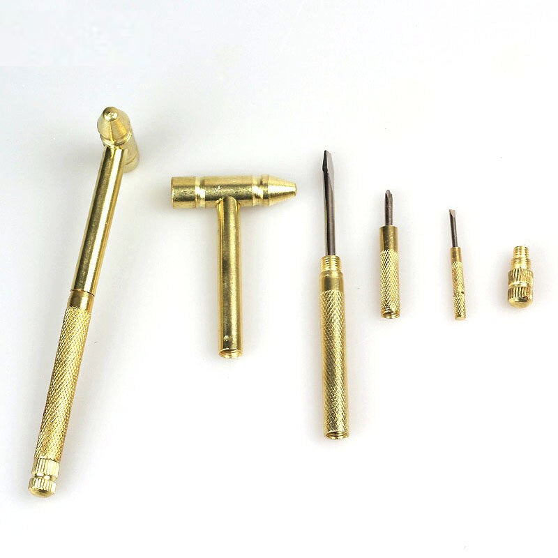 5-in-1 Mini Brass Hammer with Precision Screwdrivers by HitMyNeed