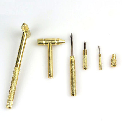 5-in-1 Mini Brass Hammer with Precision Screwdrivers by HitMyNeed