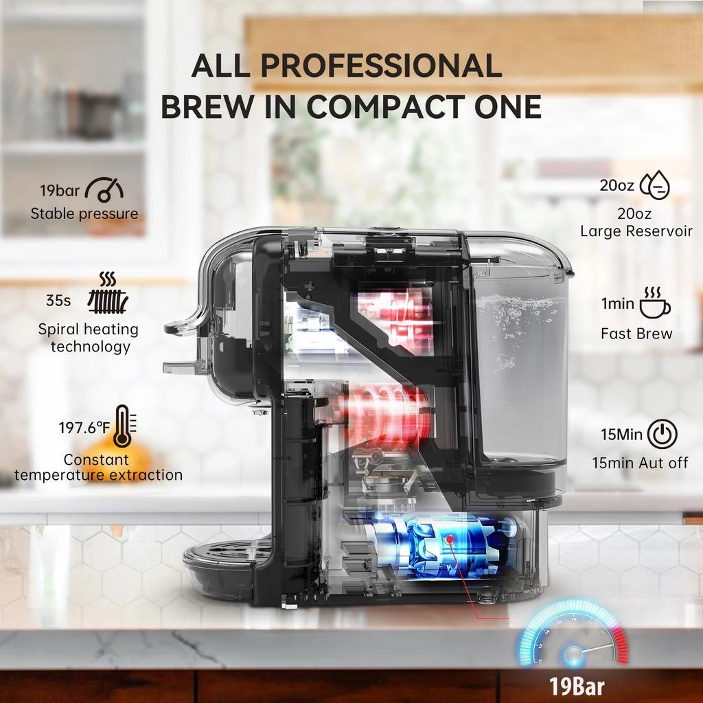 5-in-1 Multi Capsule Coffee Machine 19 Bar Hot & Cold by HitMyNeed