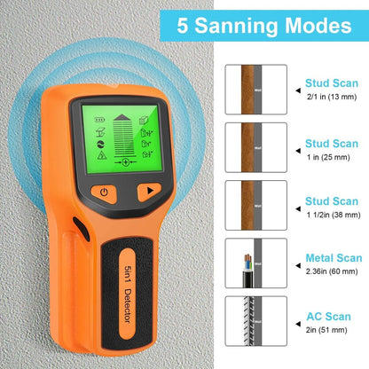 5-in-1 Wall Stud, Metal & Live Wire Detector by HitMyNeed
