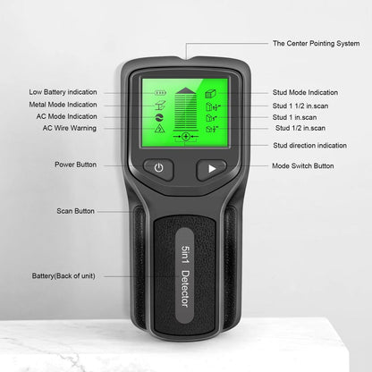 5-in-1 Wall Stud, Metal & Live Wire Detector by HitMyNeed