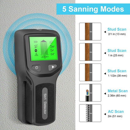 5-in-1 Wall Stud, Metal & Live Wire Detector by HitMyNeed