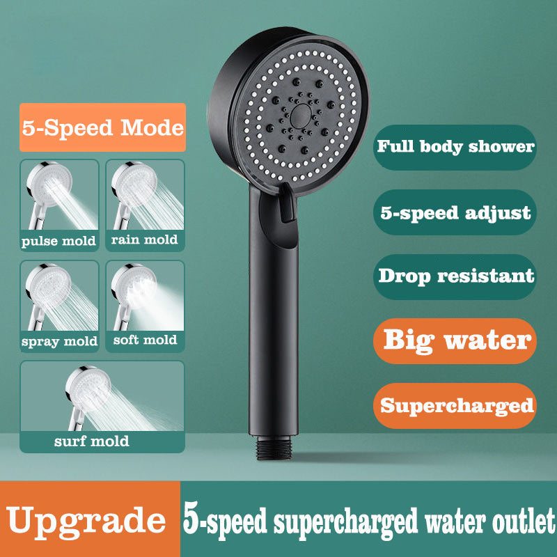 5-Mode Adjustable High-Pressure Water-Saving Shower Head black by HitMyNeed