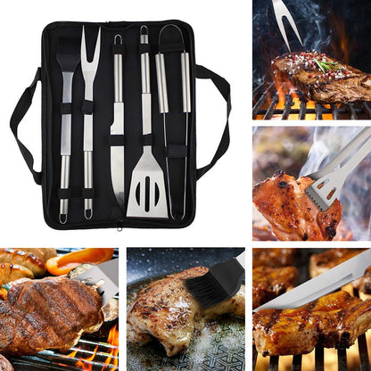 5-Piece BBQ Tool Set with Zipper Storage Bag by HitMyNeed