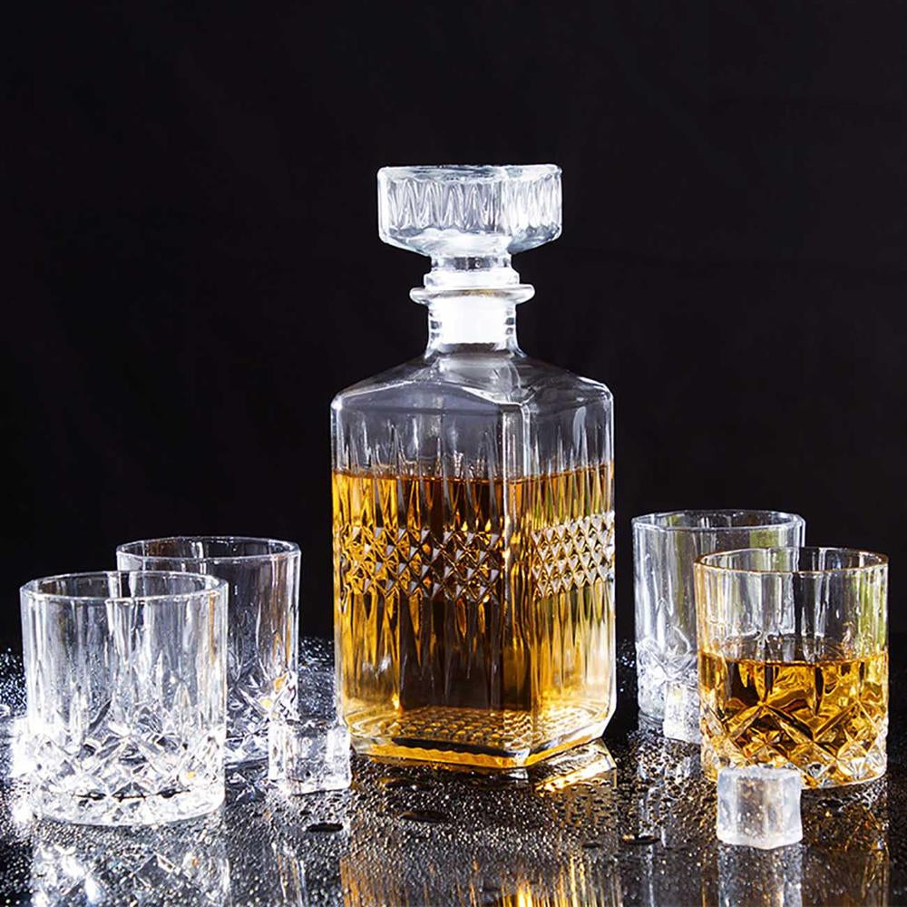 5-Piece Diamond Cut Whiskey Decanter and Glass Set by HitMyNeed