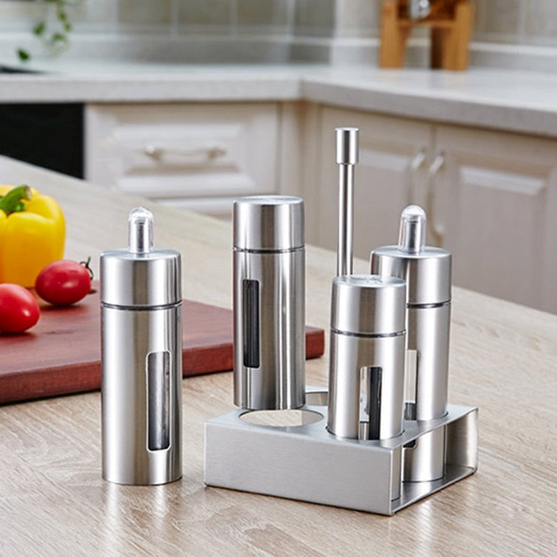 5-Piece Stainless Steel Spice & Condiment Jar Set by HitMyNeed
