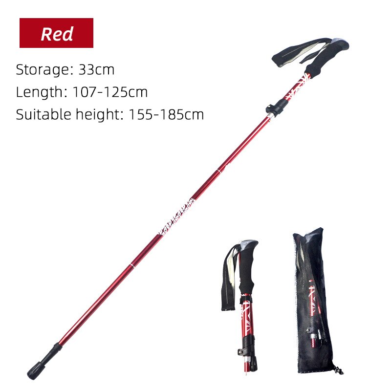 5-Section Folding Trekking Pole, Adjustable 107-125cm red by HitMyNeed