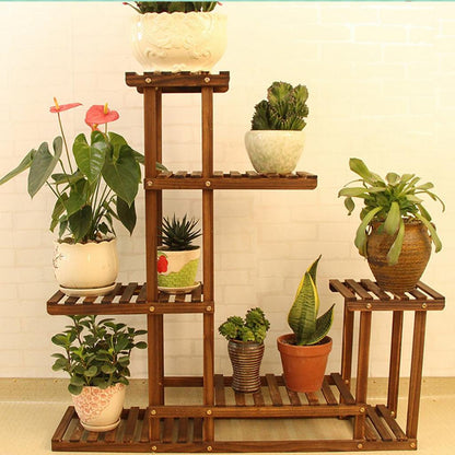 5-Tier Indoor Wooden Plant Rack with Wheels by HitMyNeed