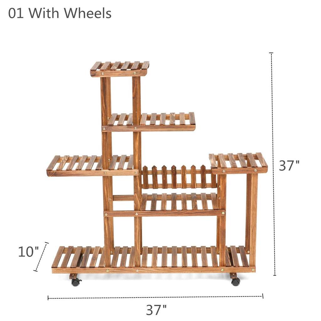 5-Tier Indoor Wooden Plant Rack with Wheels by HitMyNeed