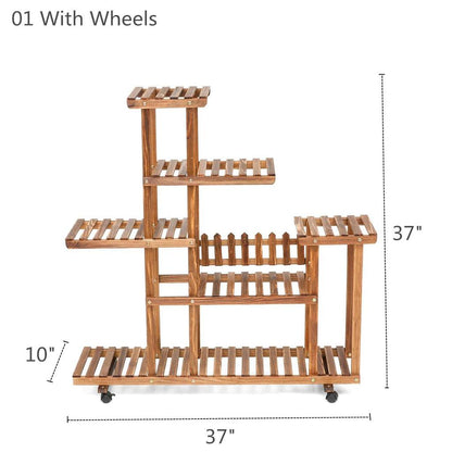 5-Tier Indoor Wooden Plant Rack with Wheels by HitMyNeed