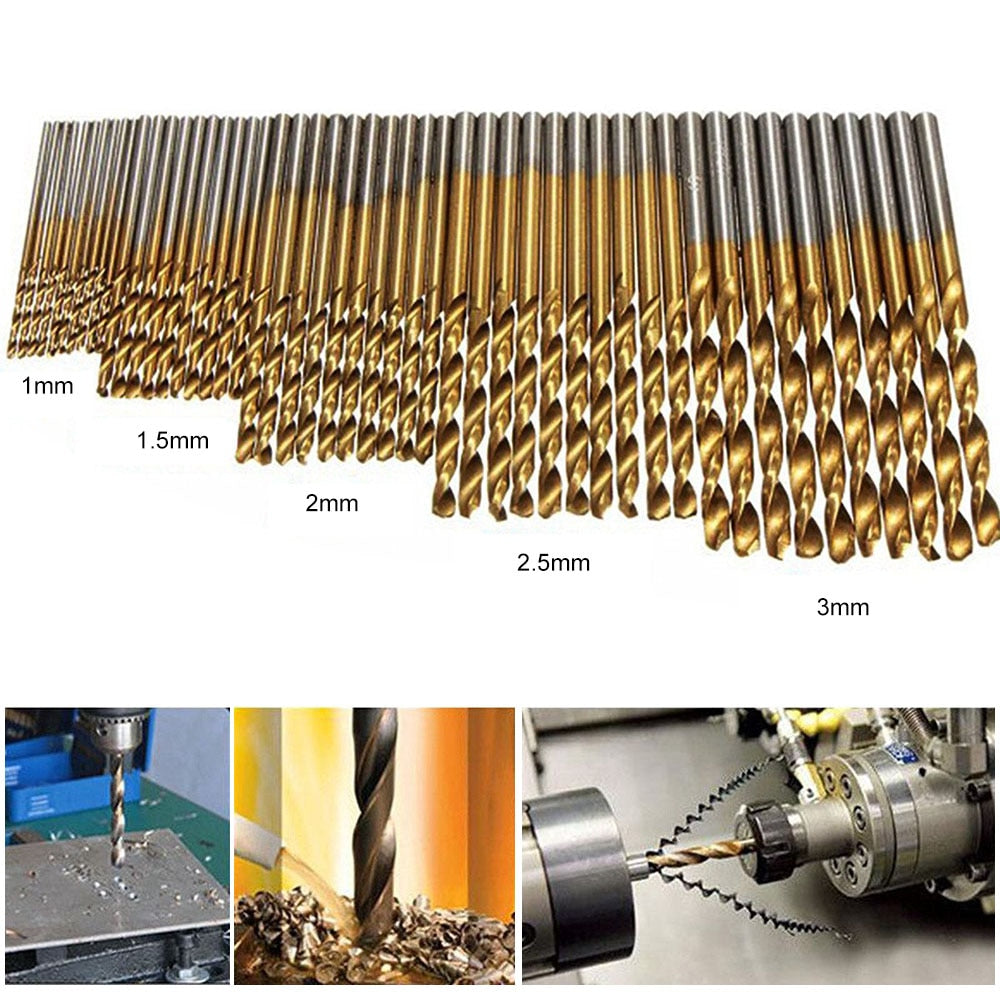 50-Piece HSS Titanium-Coated Twist Drill Bit Set by HitMyNeed