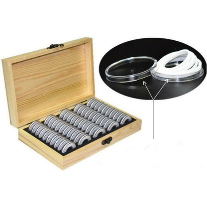 50-Slot Wooden Coin Display Case with Holders by HitMyNeed
