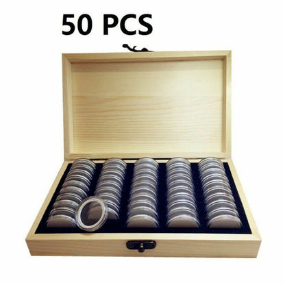 50-Slot Wooden Coin Display Case with Holders by HitMyNeed