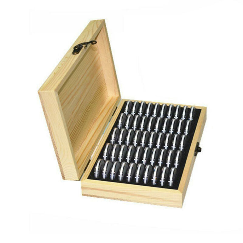 50-Slot Wooden Coin Display Case with Holders by HitMyNeed