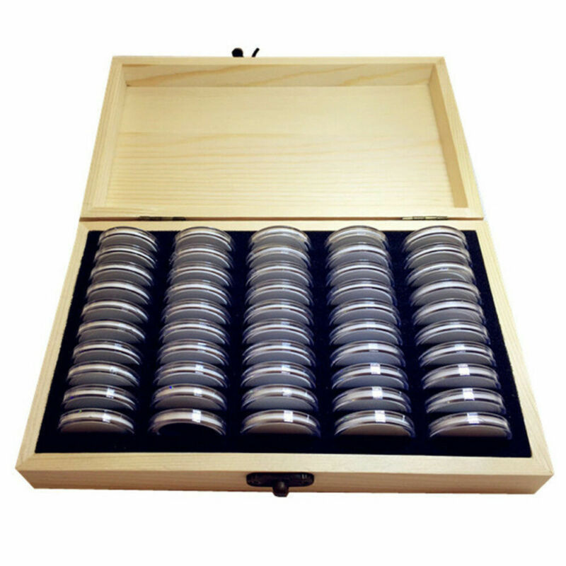 50-Slot Wooden Coin Display Case with Holders by HitMyNeed