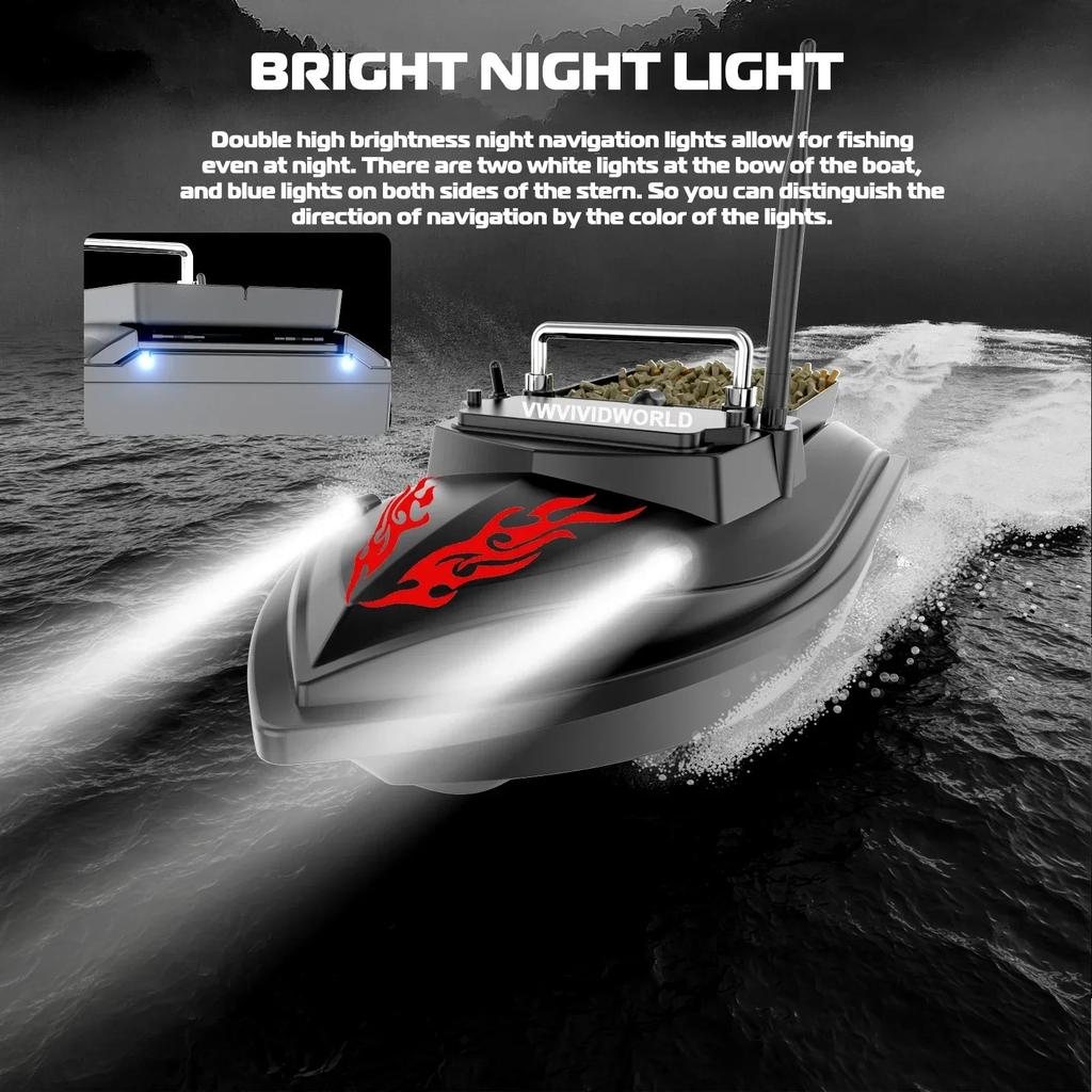 500m RC Fishing Bait Boat with 2kg Load & Night Lights by HitMyNeed