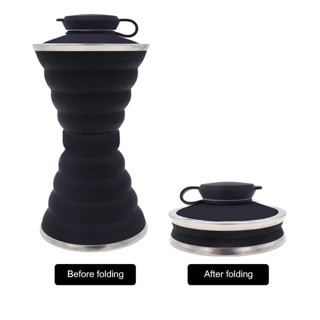 500ml Foldable Silicone Water Bottle for Travel & Sport black by HitMyNeed