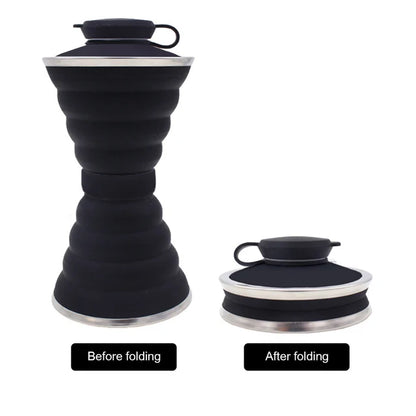 500ml Foldable Silicone Water Bottle for Travel & Sport black by HitMyNeed