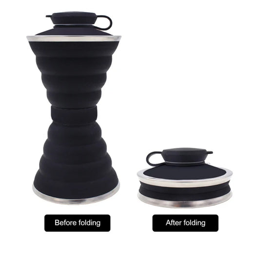 500ml Foldable Silicone Water Bottle for Travel & Sport black by HitMyNeed