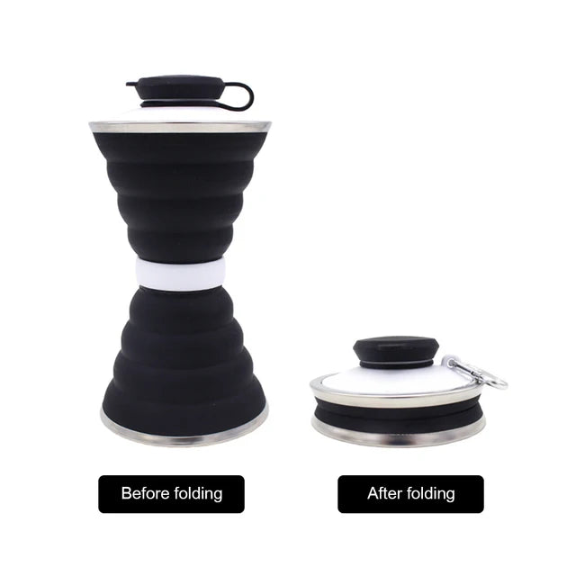 500ml Foldable Silicone Water Bottle for Travel & Sport black-white by HitMyNeed