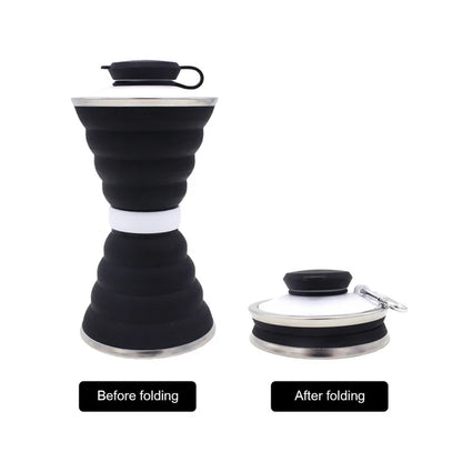500ml Foldable Silicone Water Bottle for Travel & Sport black-white by HitMyNeed