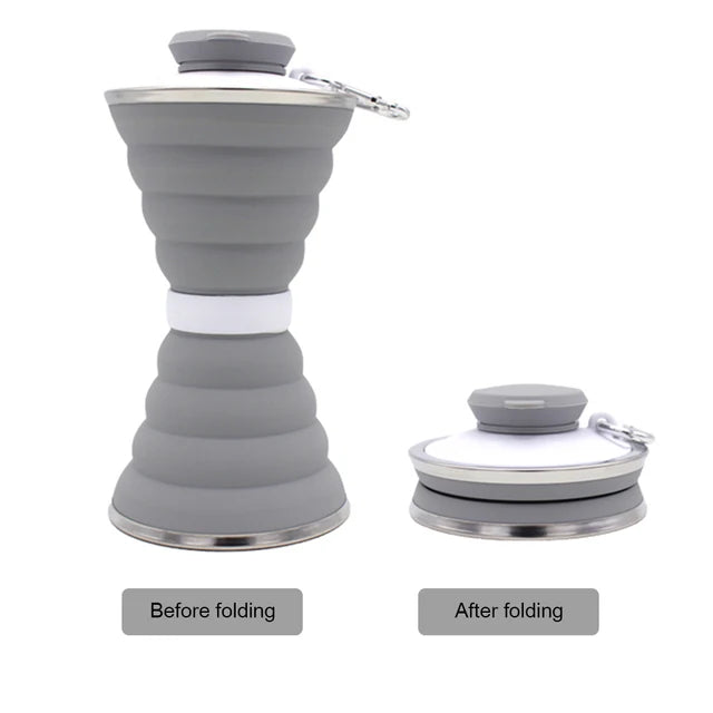 500ml Foldable Silicone Water Bottle for Travel & Sport grey by HitMyNeed