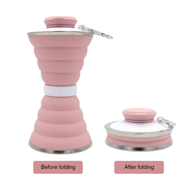 500ml Foldable Silicone Water Bottle for Travel & Sport pink by HitMyNeed
