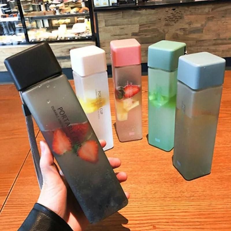 500ml Transparent Square Sports Water Bottle with Strap by HitMyNeed