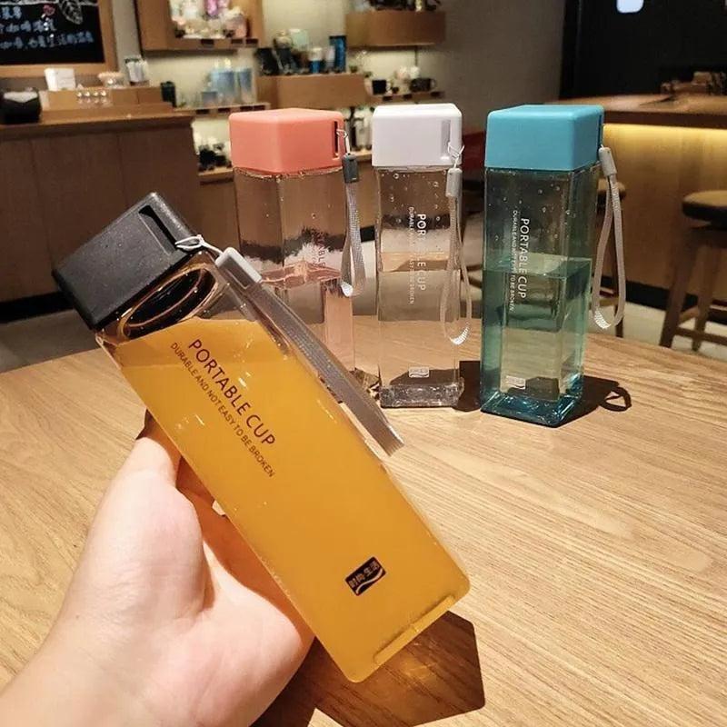 500ml Transparent Square Sports Water Bottle with Strap by HitMyNeed