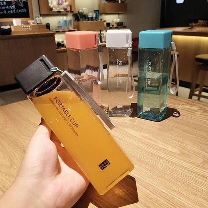 500ml Transparent Square Sports Water Bottle with Strap by HitMyNeed
