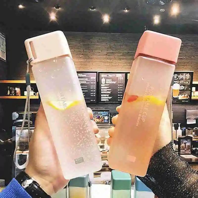 500ml Transparent Square Sports Water Bottle with Strap by HitMyNeed