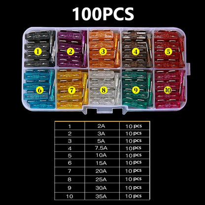 50/100pcs Car Blade Fuse Assortment 2-35A with Box by HitMyNeed