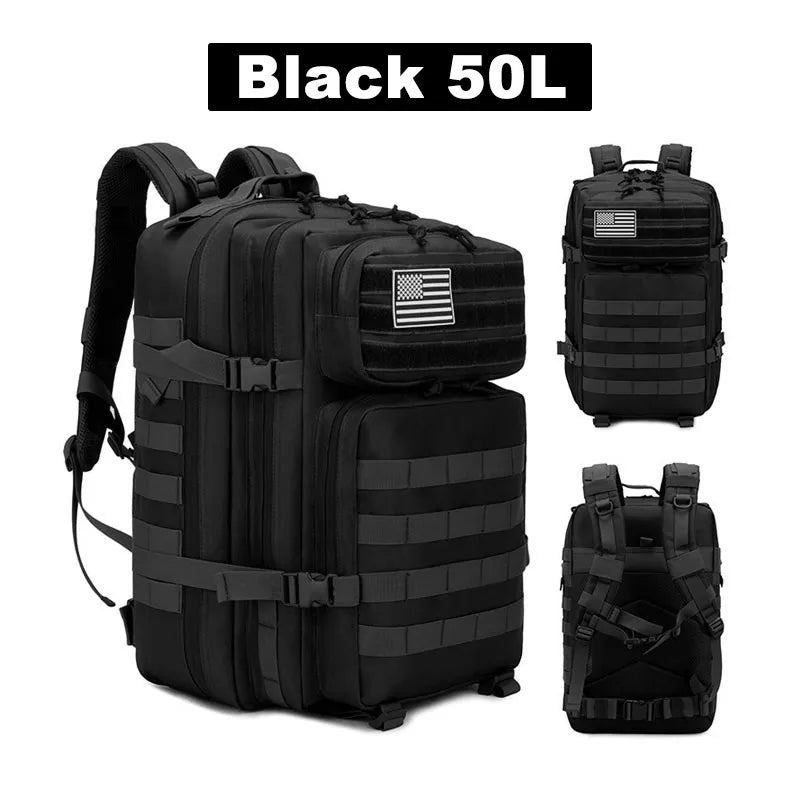 50L Tactical Backpack Waterproof Outdoor Rucksack black by HitMyNeed