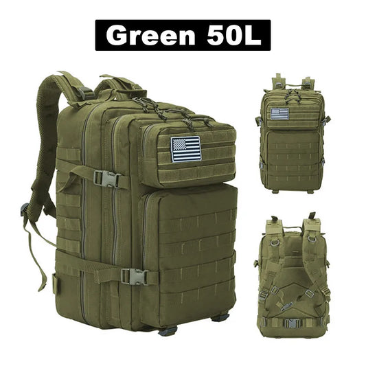 50L Tactical Backpack Waterproof Outdoor Rucksack green by HitMyNeed
