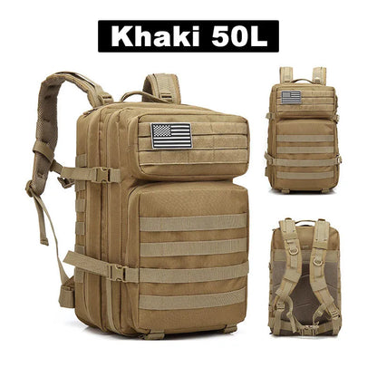 50L Tactical Backpack Waterproof Outdoor Rucksack khaki by HitMyNeed