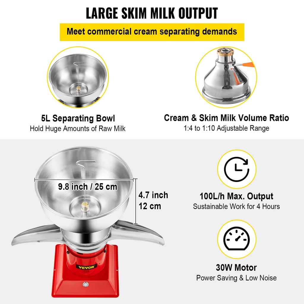 50L/H Electric Stainless Steel Milk Cream Separator by HitMyNeed