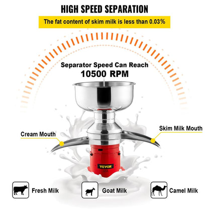 50L/H Electric Stainless Steel Milk Cream Separator by HitMyNeed