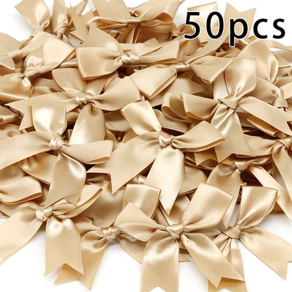 50pcs Pink Satin Ribbon Bows for Gifts & Crafts golden by HitMyNeed