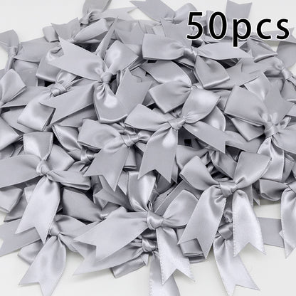 50pcs Pink Satin Ribbon Bows for Gifts & Crafts silver by HitMyNeed