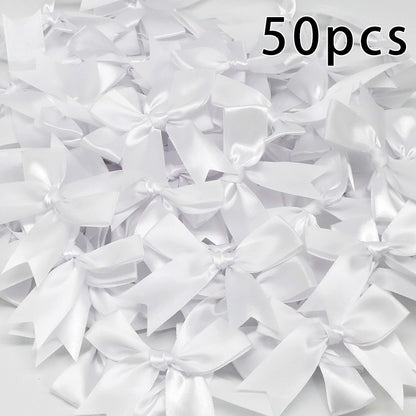 50pcs Pink Satin Ribbon Bows for Gifts & Crafts white by HitMyNeed
