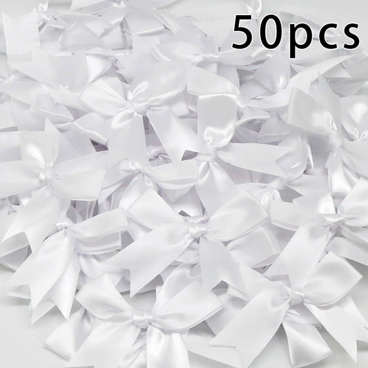 50pcs Pink Satin Ribbon Bows for Gifts & Crafts white by HitMyNeed