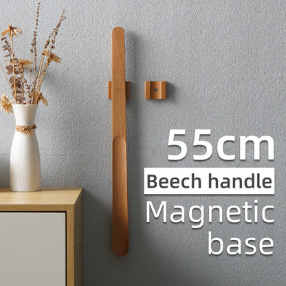 55cm Wooden Long Handle Magnetic Shoehorn natural-color by HitMyNeed