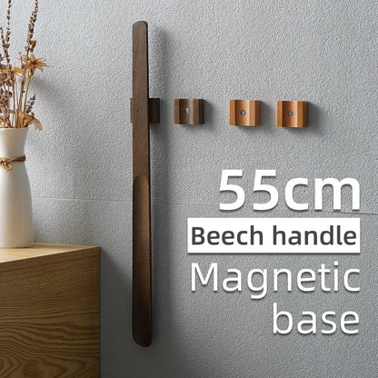 55cm Wooden Long Handle Magnetic Shoehorn nut-brown by HitMyNeed