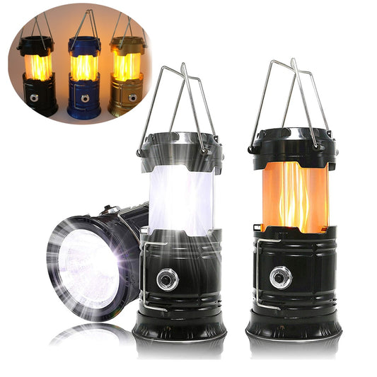 Retractable Solar Camping Lantern with Flame Effect