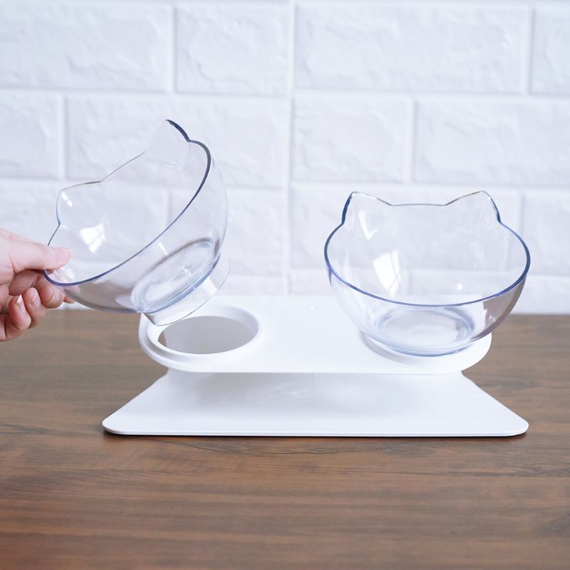 Raised Cat Bowls with Stand, 2pcs Tilted Food & Water Set