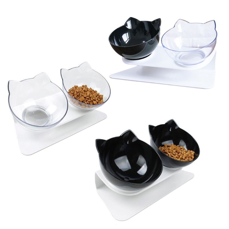 Raised Cat Bowls with Stand, 2pcs Tilted Food & Water Set
